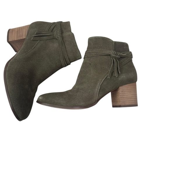 Violet & Red Dark Olive Fringe Side Zipper Ankle Block Heeled Boots- Size 8 - Picture 11 of 11